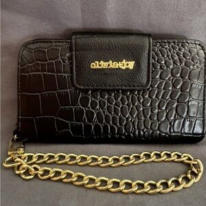 Olivia + Joy Black Croc Wallet with Gold Chain NWOT